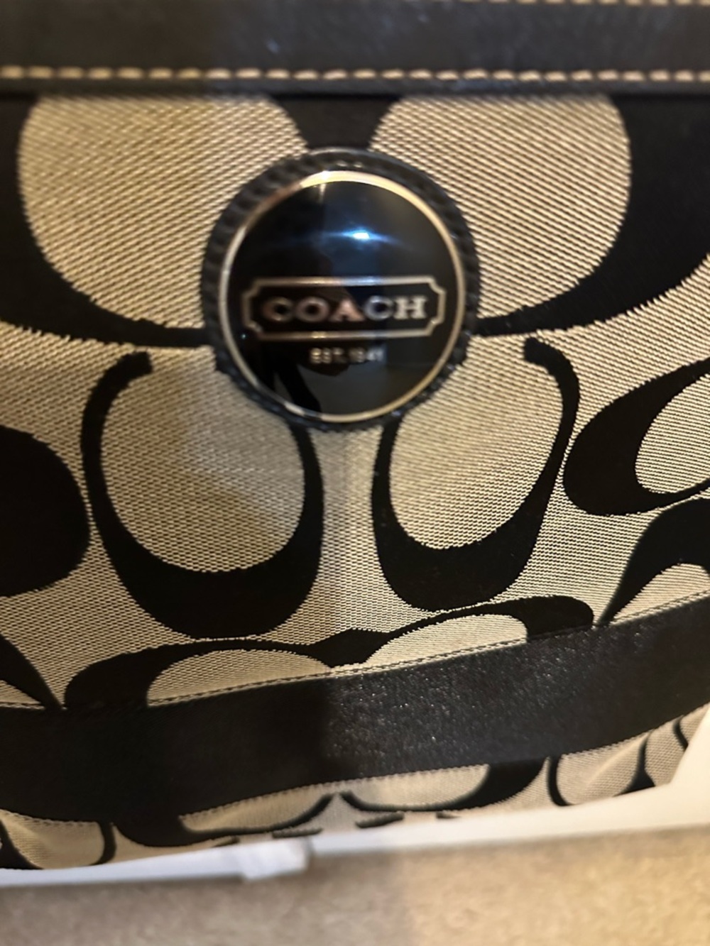 Coach Black and Tan Signature Canvas Tote - Picture 2 of 12